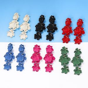 New Alloy Floral Flower Drop <b>Earrings</b> with Geometric Pattern Female Street Accessories in Cool INS Style Baked Paint Design - Product Image 2