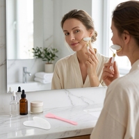 Kit de massage facial en résine blanche, rouleau double tête et spatule en forme de cœur, outil de soin anti-gonflement et liftant pour le visage et le spa beauté