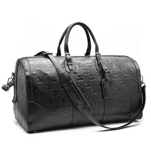 Customized Embossed Logo Vegan Leather Travel Bag For Men Luxurious Waterproof Overnight Men Luggage Duffle Bag