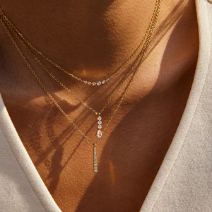 Collier pendentif tendance, plaqué <span class=keywords><strong>PVD</strong></span>, plaqué or 18 carats, collier empilable, charme barre en zircon, collier en acier inoxydable, ensemble de bijoux - Product Image 1