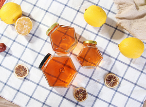 Bouteille de stockage hexagonale en verre avec couvercle en bois, 100 ml, 220 ml, 380 ml, avec cuillère intégrée, pour miel – Meilleures ventes - Product Image 4