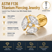 Kaishee 16G 6AI-4V ELI Labret en Titane à Filetage Prolongé pour Hélix, Titane ASTM F136, Incrustation de Zircon, Bijou de Piercing