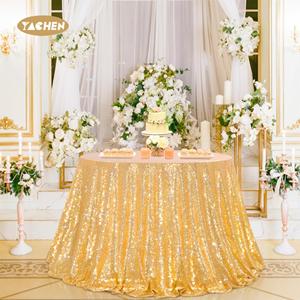 Yachen 40/48/60Inch Vòng Vàng Sequin Vải Khăn Trải Bàn Trang Trí Đám Cưới Bảng Vải Bìa Cho Đảng Bàn Tiệc - Product Image 1
