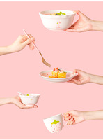 Ensemble de bols et d'assiettes en céramique rose mignon à motif de fraises, ensemble complet pour restaurant, magnifique boîte cadeau, vaisselle en céramique