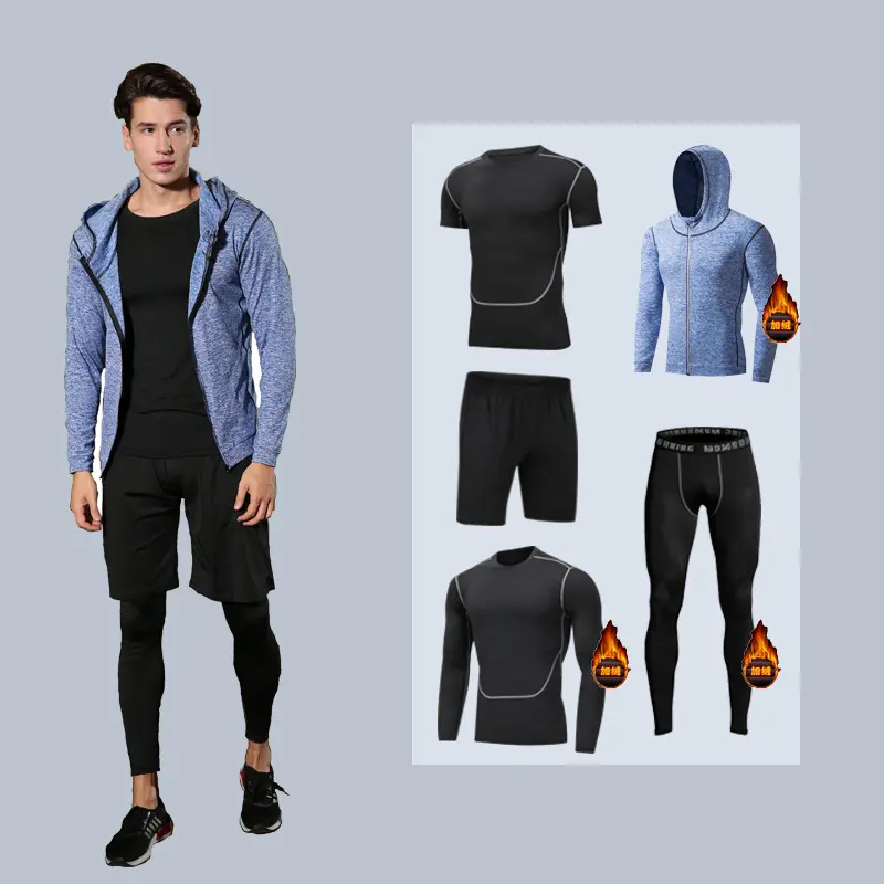 New Active Wear Set Men Sportswear 5 Piece Mens Athleisure Workout Clothes Sport Gym Fitness Sets For Men T Shirt Ropas Set