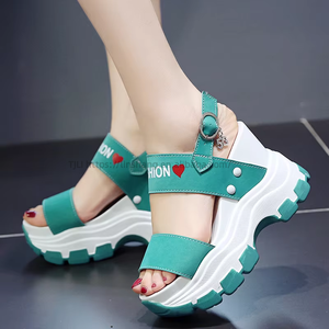 Stock Fashion Casual Sneakers Black Wedge High Heels Sandals Platform Shoes for Women and Ladies - Product Image 4