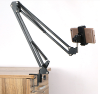 Support de téléphone portable à pince métallique, pour lit de bureau, avec longs bras flexibles et rotatifs à 360 degrés