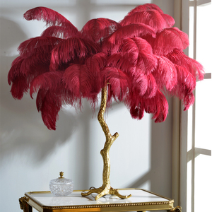 Lámpara <span class=keywords><strong>de</strong></span> Mesa Decorativa con Palmera, <span class=keywords><strong>Plumas</strong></span> <span class=keywords><strong>de</strong></span> Avestruz y Latón, la Más Popular <span class=keywords><strong>de</strong></span> Fábrica en Dorado, Rosa, Blanco, Morado, LED 10 50 DC - Product Image 3