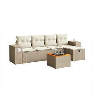 ชุดโซฟาหวายสีเบจสำหรับสวน 4 ที่นั่ง เฟอร์นิเจอร์กลางแจ้ง ดีไซน์ร่วมสมัย โครงหวาย - Product Image 1