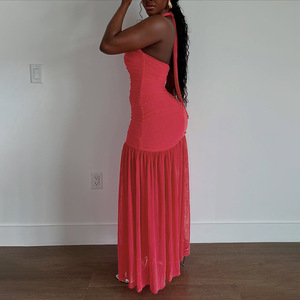 Y0560 Nouvelle Robe Femme Tendance à Col Halter, Dos Nu, Plissée, Double Couche, Sexy et Ajustée - Product Image 4