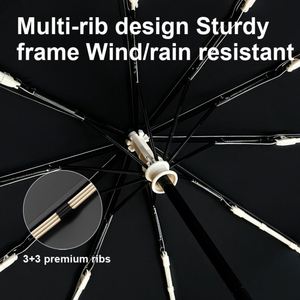 Parapluie pliant sectionnel entièrement automatique, sûr, avec revêtement noir anti-UV UPF50, 60 baleines, cadre renforcé coupe-vent, idéal pour les trajets quotidiens et les voyages - Product Image 2