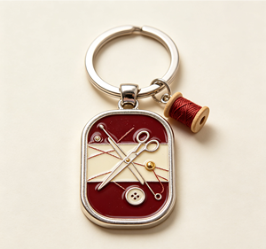 Custom Metal Sewing Key Chain Enamel Stainless Steel <b>Keyring</b> Thread Spool Pendant Gift - Product Image 4
