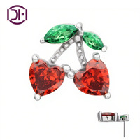 14Kt Or Jaune Sans Fil Cerise Coeur Feuille Top Labret Haute Polonais Piercing Bijoux Petit Cartilage Stud Langue Nez Accessoire