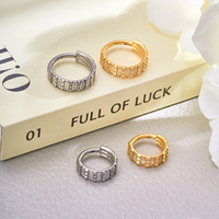 Anting Titanium G23 16G Model Segmen untuk Hidung dengan Zirkonia Kubik, Anting Tiga Lapis untuk Tulang Rawan, Helix, Tragus, Perhiasan Tindik Wanita