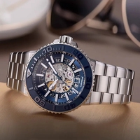Montre de plongée lumineuse de luxe 43mm personnalisée en usine pour hommes, montres mécaniques automatiques squelette en acier inoxydable
