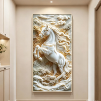 Peinture Murale 3D Moderne de Luxe Cheval Blanc Or Tons Doux Saturés Mode Minimaliste Vertical en Porcelaine Cristalline pour Vente en Gros