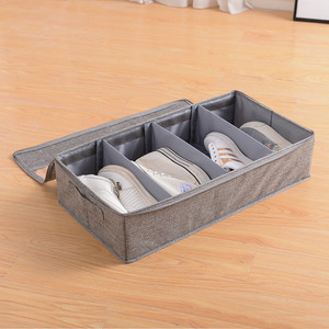 Six Compartment Fabric Shoe <b>Storage</b> <b>Box</b> Gray Under Bed Organizer Bedroom <b>Storage</b> 30L 40L Capacity Rectangle Shape Solid Color - Product Image 3