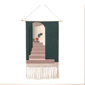 ผ้าแขวนผนังลายพรมทอมือสไตล์ชาติพันธุ์พร้อมพู่ห้อย ตกแต่งผนัง ผ้าพื้นหลังสำหรับห้องนอน ผ้าปูพรม - Product Image 6