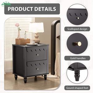 Comodino Moderno Wayon con 2 Cassetti e Motivo a Petali, Gambe in Legno Massello, Arredamento per Camera da Letto - Product Image 5