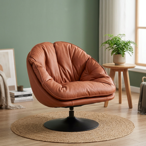 Sillón Moderno de Piel Sintética con Base Metálica Giratoria, Mueble de Salón con Respaldo Sólido y Asiento Cómodo para el Hogar - Product Image 3
