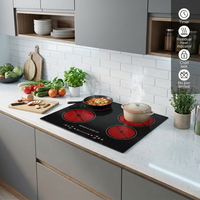 Kompor Listrik Keramik Tanam 6400W 4 Tungku 60cm Kontrol Sentuh Sensor Radiant Glass Hob Hemat Energi