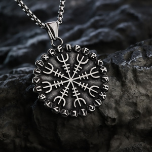 yunnique Nordic Viking <b>Compass</b> Pendant Necklace Stainless Steel Men's Snowflake Design Gift Jewelry - Product Image 4