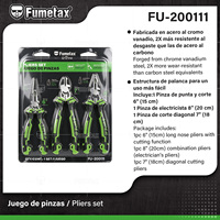 FUMETAX Lot de 3 pinces en chrome vanadium à bec long, combinées et coupantes diagonales, avec poignée ergonomique