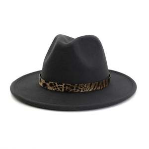 Chapeau Fedora X3063 pour femme, imprimé léopard, avec boucle de ceinture, style vintage, en laine, type jazz, Panama, taille ajustable - Product Image 4