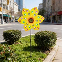 Molino de Viento Decorativo de Girasol con Puntos de Colores, Resistente a la Intemperie, de Plástico, Venta al por Mayor, Bajo MOQ, Directo de Fábrica, Estaca Decorativa Grande de 28 Pulgadas
