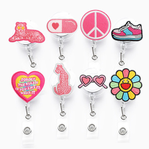 Haute qualité brodé rose série Phase positive lettre bon travail rester positif support Badge bobine rétractable - Product Image 5