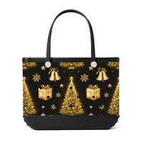 Tas Pantai EVA Hitam Motif Emas Natal Desain Berongga Tas Jinjing Meriah untuk Perjalanan Liburan