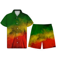2022 Offres Spéciales personnalisé motif jamaïcain couleur schéma hommes bouton up chemise à manches courtes plage pantalon été grande taille hommes costumes