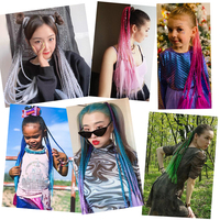 Queue de cheval arc-en-ciel avec anneau de cheveux en caoutchouc 24 pouces, Extension de cheveux synthétiques tressés pour enfants
