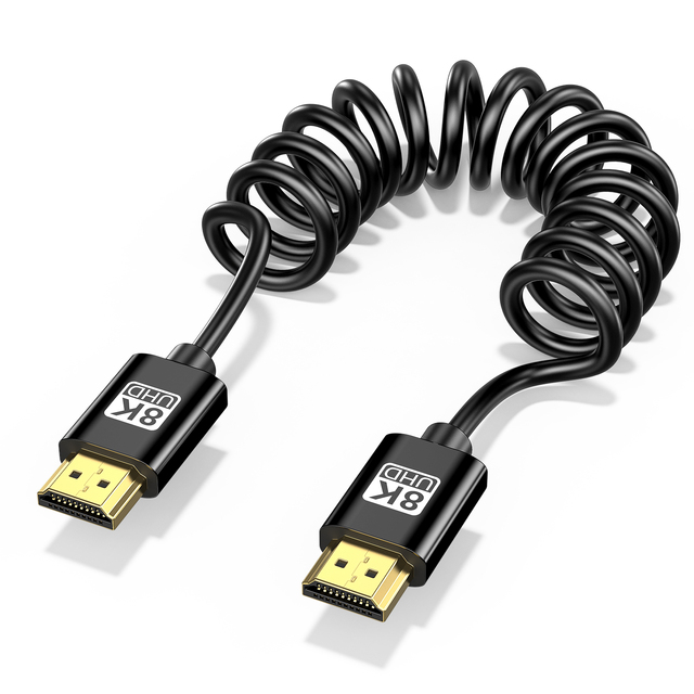Ultra Slim 8K 60Hz 3D 1080P HDMI Male to HDMI 2.1 Male Spiral Coiled Cable for Laptop Desktop Game Consoles to Tv