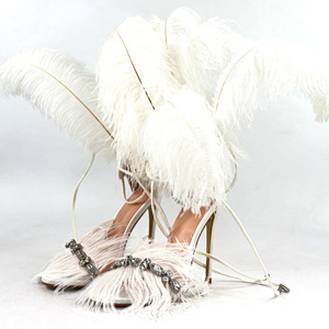 Nuovo Design Sandali con Tacco Alto da Donna con <span class=keywords><strong>Piume</strong></span>, Scarpe Eleganti con Catena Metallica per Matrimoni, Cerimonie, Feste e Balli, Ciabatte da Donna - Product Image 5