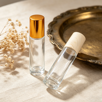 Flacon à bille de luxe rechargeable pour huile de parfum, petit format rond, 10 ml, en verre, avec bille en acier inoxydable pour huiles essentielles