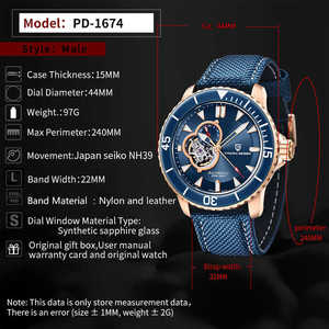 นาฬิกาข้อมือ PAGANI DESIGN 1674 Tourbillon สำหรับผู้ชาย ตัวเรือนเซรามิก กระจกแซฟไฟร์ โชว์กลไก TMI-NH39 ระบบออโตเมติก กันน้ำลึก 200 เมตร - Product Image 6