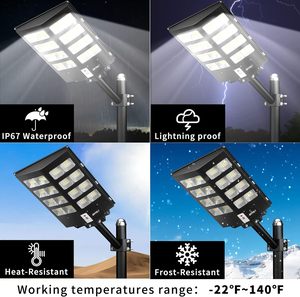 Lampadaire solaire tout-en-un à LED 2000W IP65 étanche Détecteur de mouvement <span class=keywords><strong>Temps</strong></span> d'éclairage 12 heures ABS pour l'extérieur Routes Jardins - Product Image 4