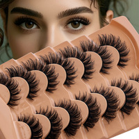 Lantes Wing 7 paires de faux cils en bande, effet œil de renard bouclé, extension de coin externe, tige noire, pour scène, effet œil de chat