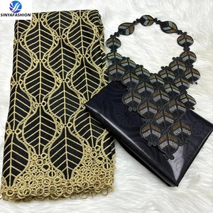 Sinya Broderie <span class=keywords><strong>Bazin</strong></span> Riche Dentelle Assortie Magnifique Dentelle et Tissu Africain en Dentelle Nette Française pour <span class=keywords><strong>Robe</strong></span> à Coudre - Product Image 5