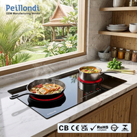 Kompor Keramik Horizontal 60cm Side by Side, 2 Tungku Sentuh Geser 3200W, Cocok untuk Semua Panci, Kompor Tanam untuk RV Studio, CE