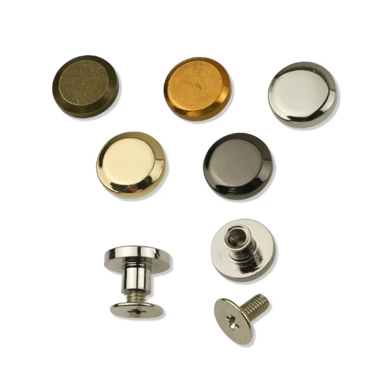 Round Flat Head Chicago Screws Buttons Metal Studs Rivets Screw back Spots Metal Nail Rivet Studs for Leather Crafting Bags