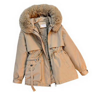 Abrigo Cálido de Invierno para Mujer H-2553, Nuevo Estilo con Cuello de Pelo Grande, Abrigo de Una Pieza con Interior de Terciopelo, Versátil y a la Moda - Product Image 1