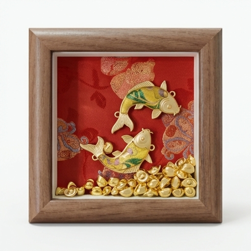 Handwoven Sichuan Shu Brocade Twin Koi Decor Framed Chinese Lucky Koi Fish Ornament Cultural Home Decor Gift