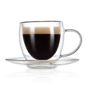 Rõ ràng cách điện đôi Tường 80ml Espresso ly cà phê Cappuccino pha cà phê ThủY Tinh Trà cốc cốc đặt rõ ràng uống ly