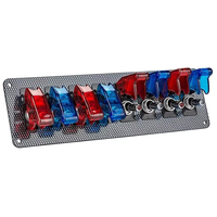 Panneau de commande d'allumage de course 8 gangs en fibre de carbone avec couvercle rouge et bleu, interrupteur à bascule et indicateur LED 12V pour voiture de course