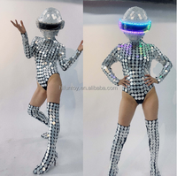 Funtoys quantité minimale de commande 1 PCS Led Casque Argent Miroir Femmes Costume Argent Cercle Miroir Body Femmes Verre Scène Spectacle Disco