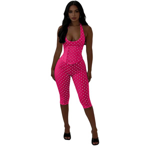 Combinaisons élégantes à pois avec col halter et taille corset pour femme, effet deux pièces, tenues une pièce, logo personnalisé, marque privée, usine - Product Image 6