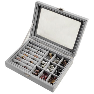 Elegant Jewelry <b>Box</b> With <b>Glass</b> Lid 9 Grids Velvet Interior For Rings Earrings Bracelets Necklace Storage Rectangle Shape Hasps - Product Image 5