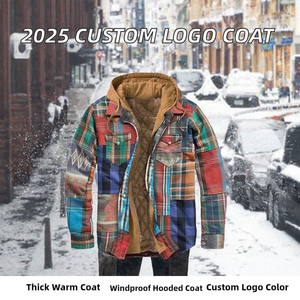 Veste d'hiver à capuche pour homme, à carreaux, matelassée, doublée, avec fermeture éclair, vêtement d'extérieur décontracté, logo personnalisé - Product Image 2